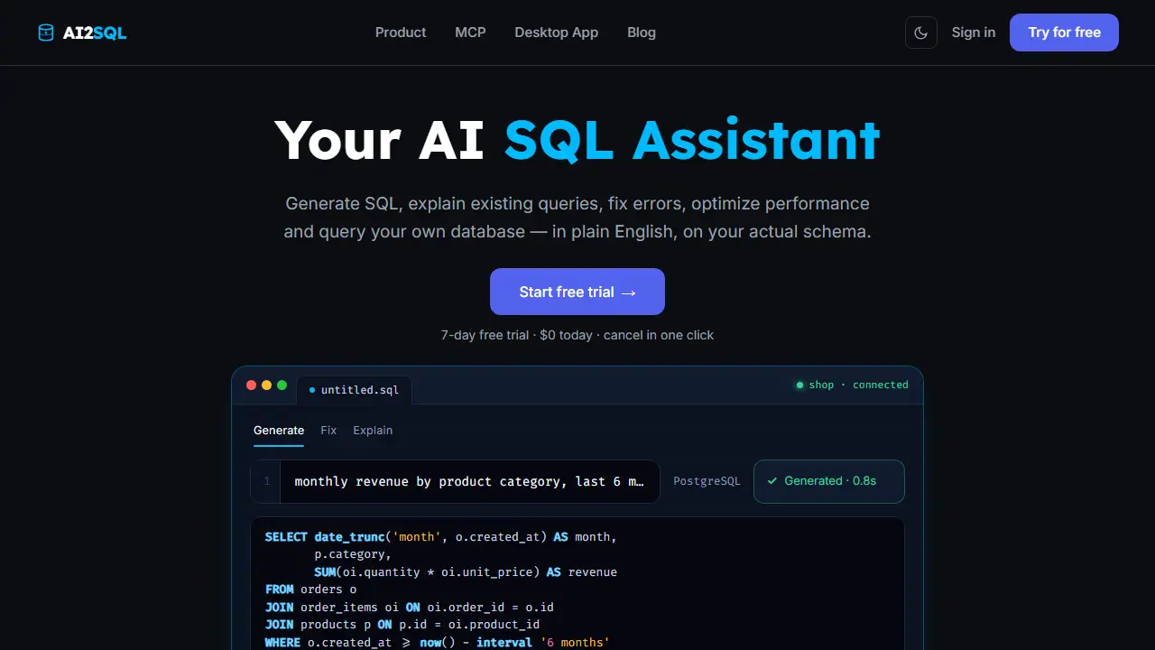 AI2SQL - zrzut strony