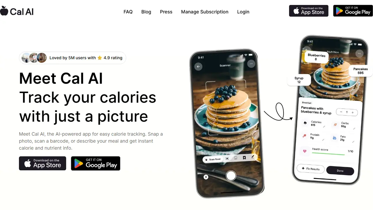 Cal AI - zrzut strony