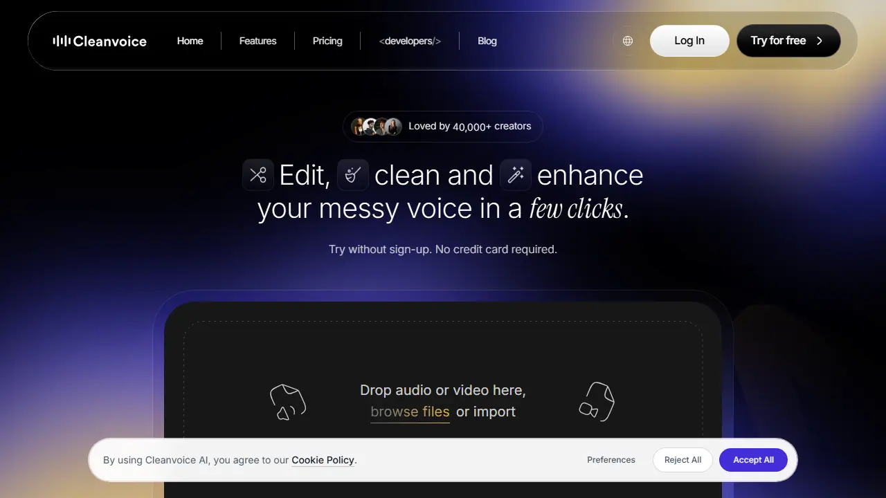 Cleanvoice AI - zrzut strony