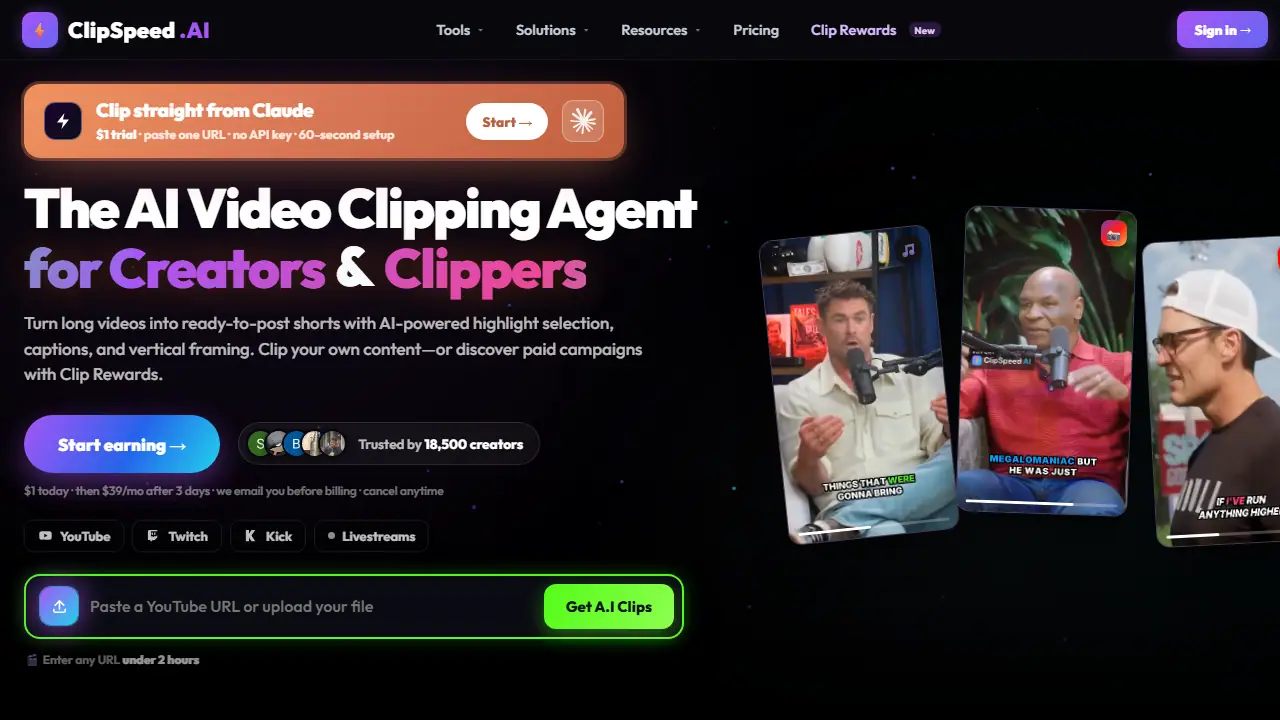 ClipSpeedAI - zrzut strony
