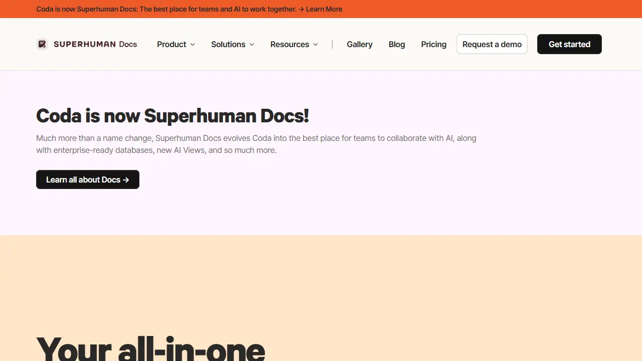 Coda (Superhuman Docs) - zrzut strony