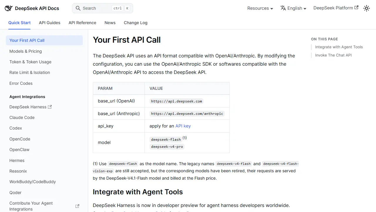DeepSeek API - zrzut strony