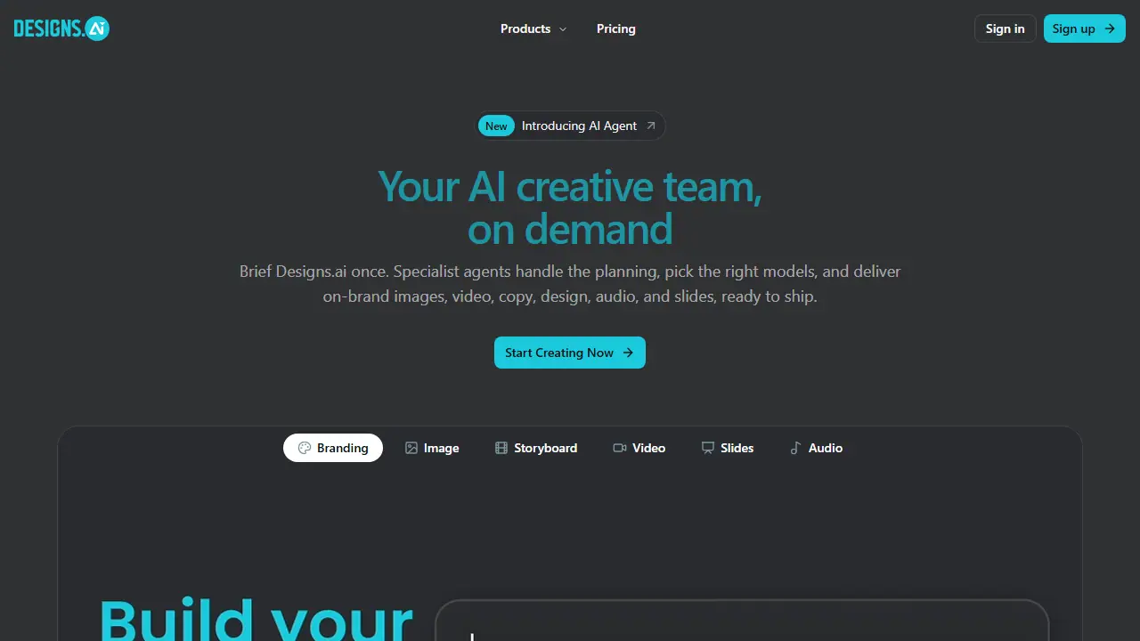 Designs.ai - zrzut strony