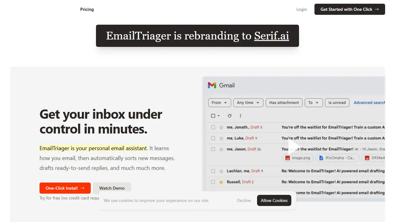 EmailTriager - zrzut strony
