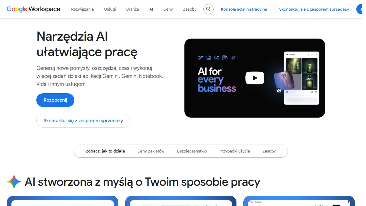 Google Workspace Gemini - zrzut strony