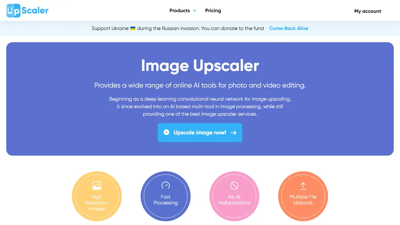 Image Upscaler - zrzut strony