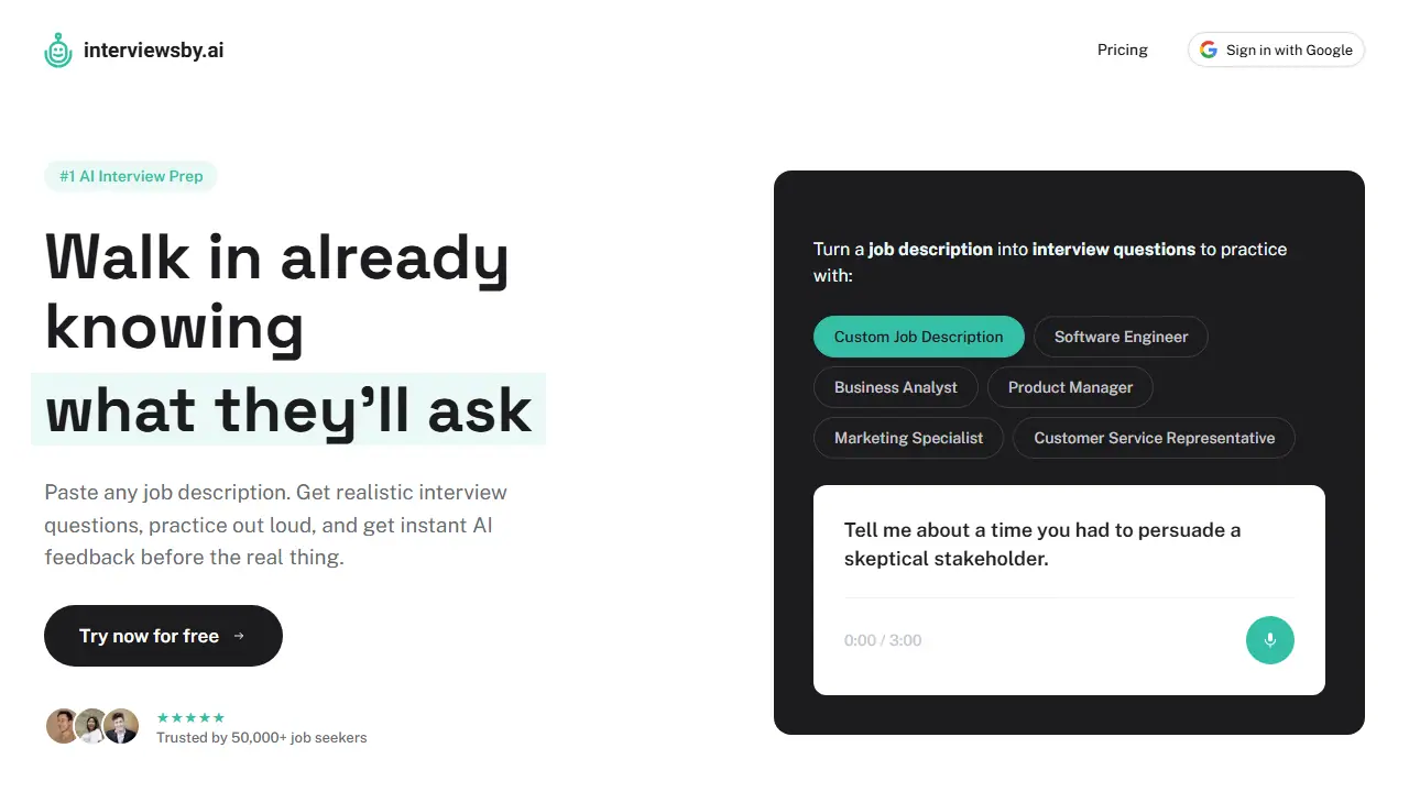 Interviews by AI - zrzut strony