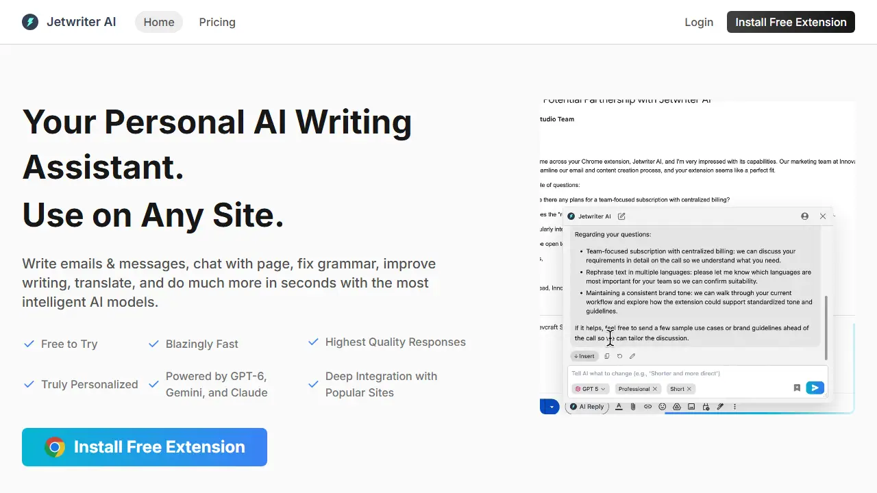 Jetwriter AI - zrzut strony