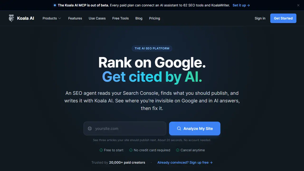 Koala AI - zrzut strony