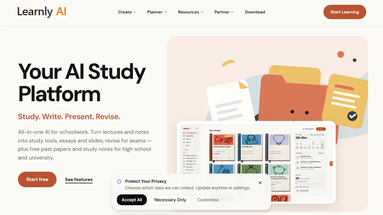LearnlyAI - zrzut strony