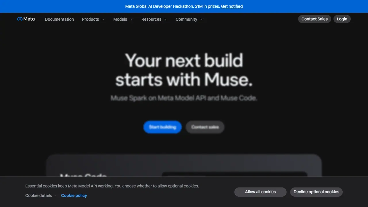 Muse Spark / Meta Model API (Meta AI developer platform) - zrzut strony