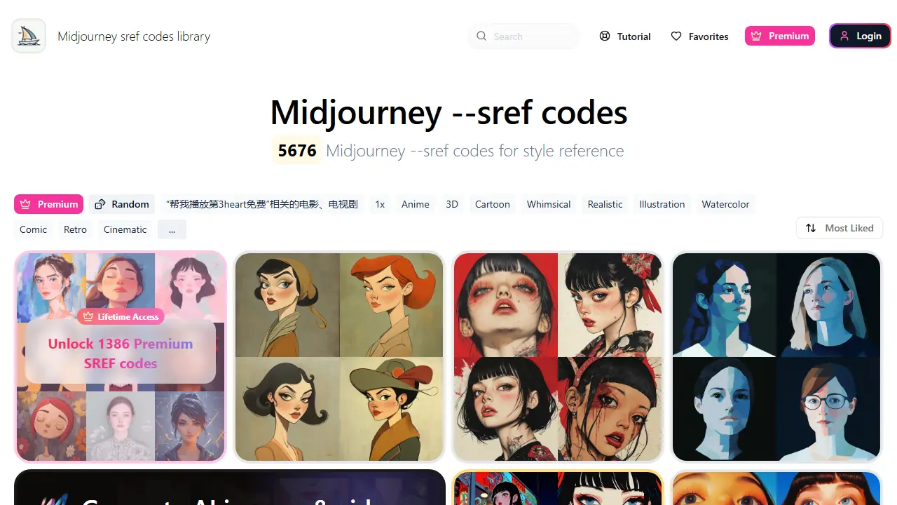 Midjourney --sref codes - zrzut strony