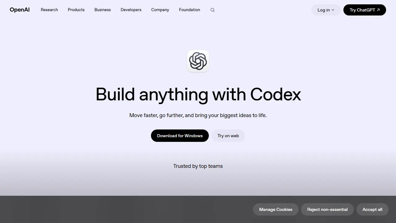 OpenAI Codex - zrzut strony