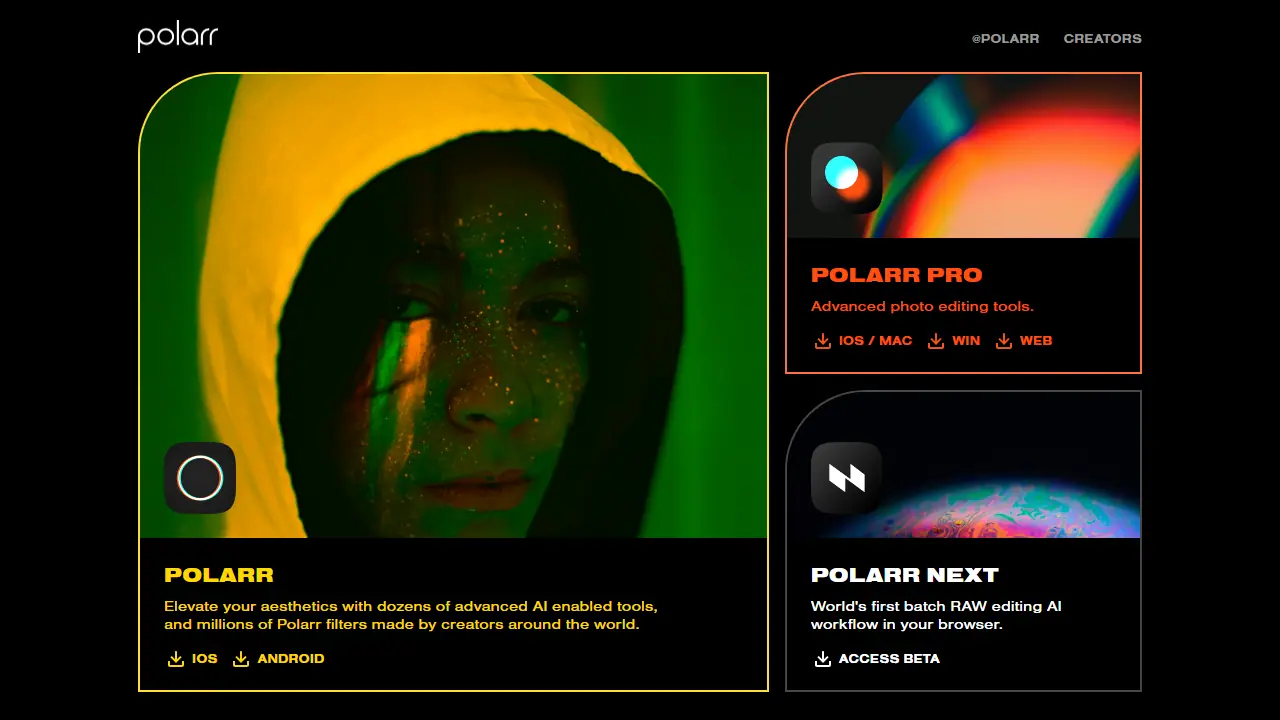 Polarr - zrzut strony