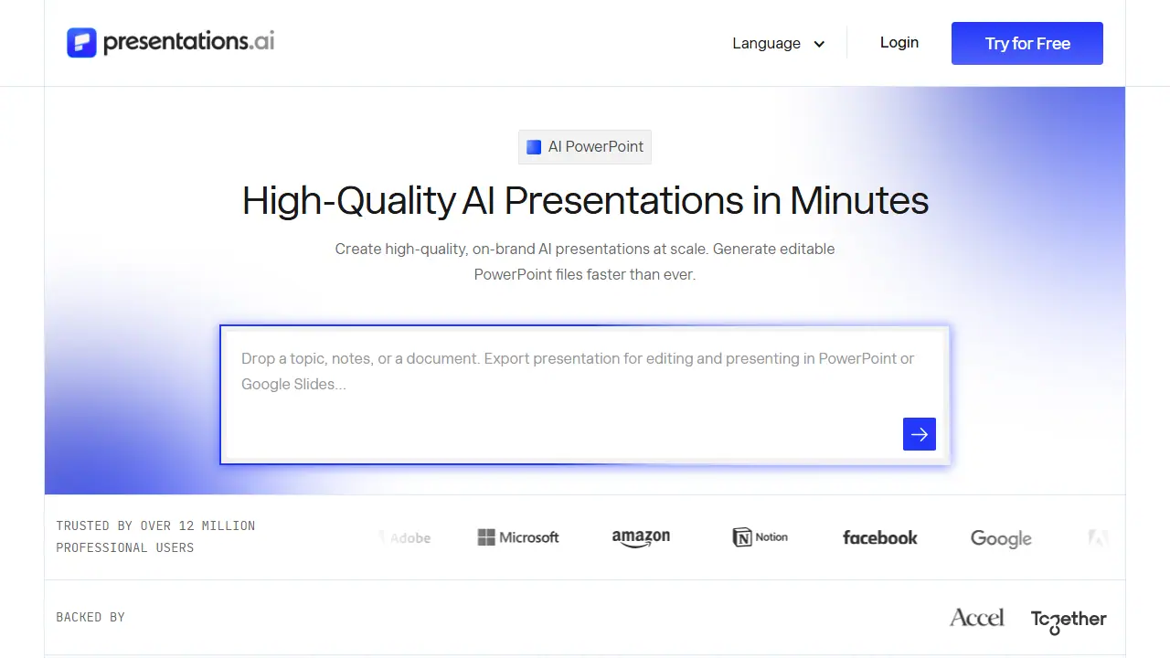Presentations.AI - zrzut strony