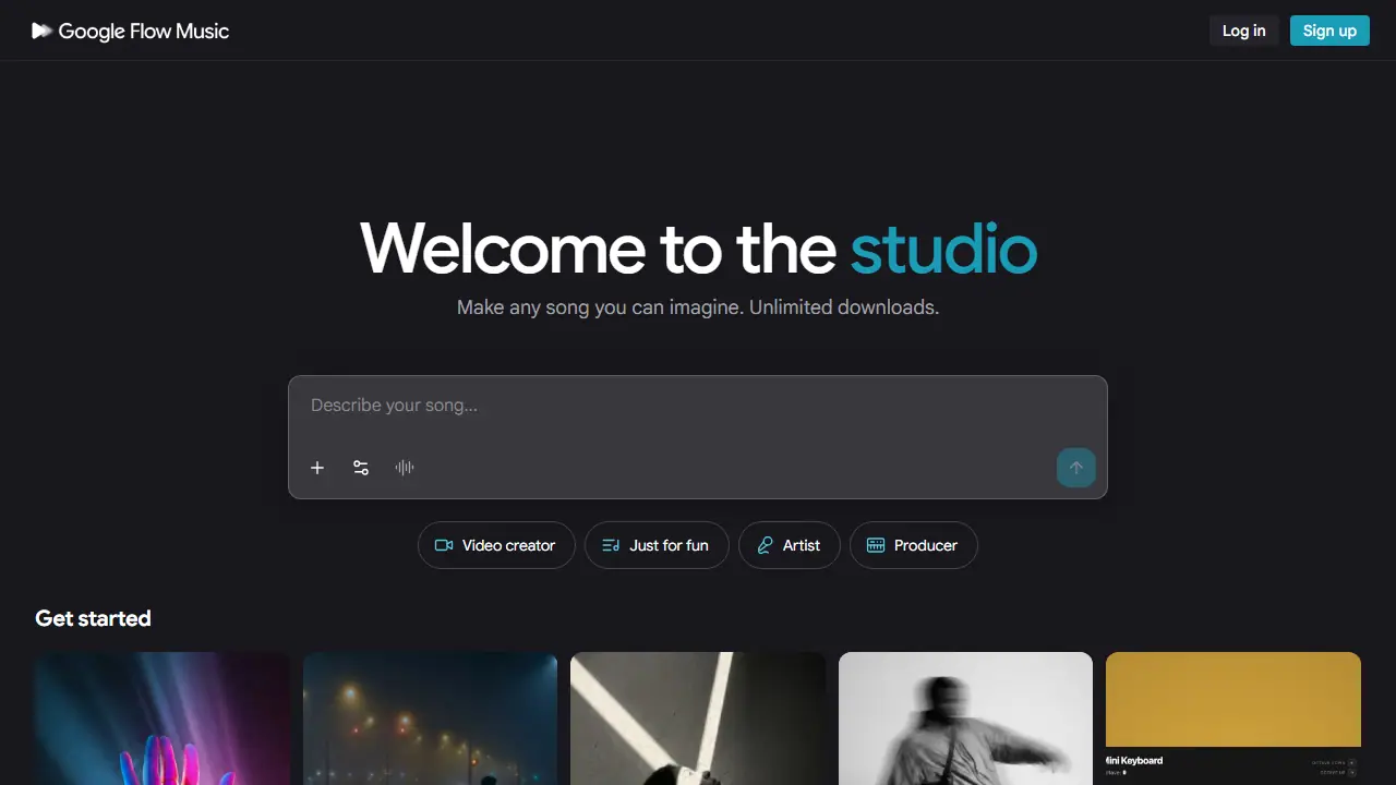 Google Flow Music - zrzut strony