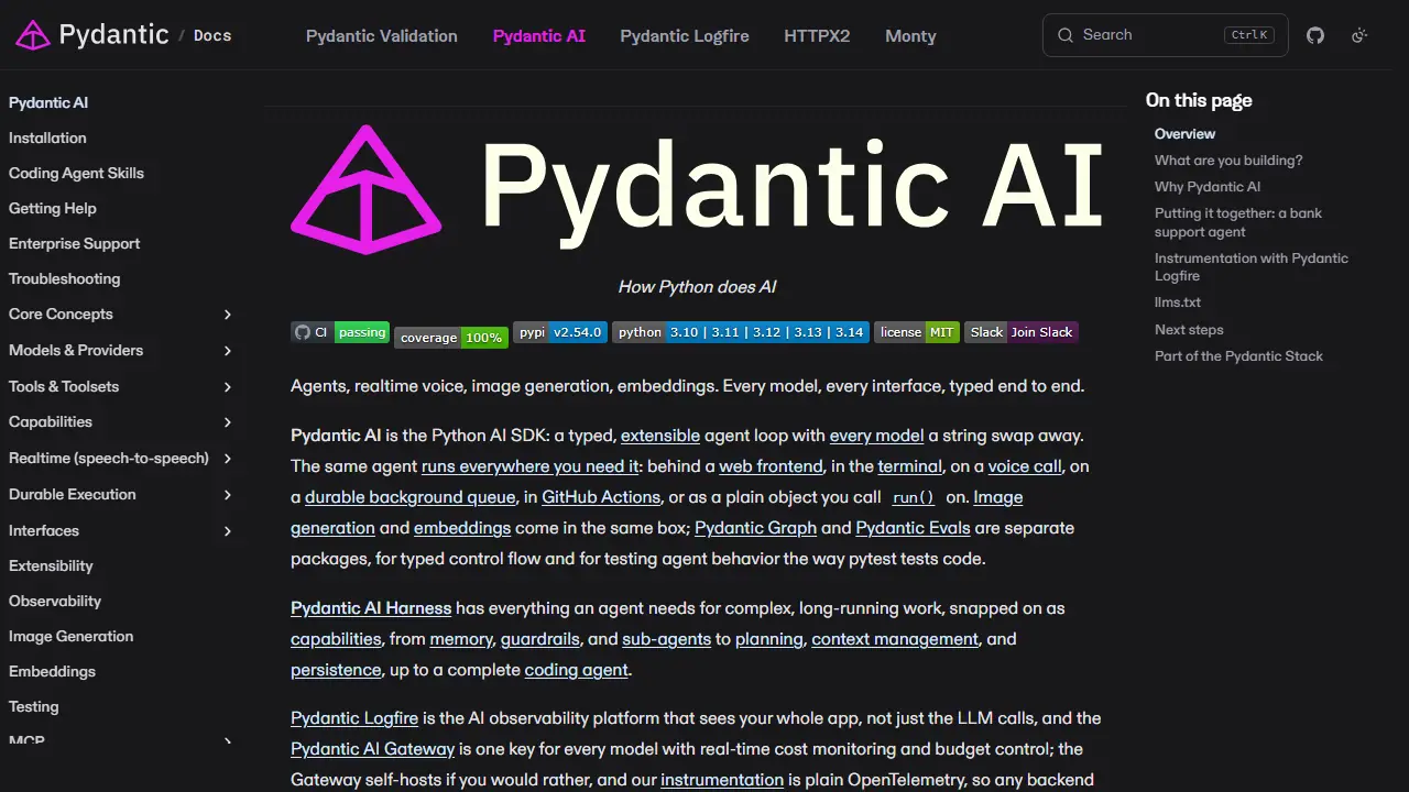 Pydantic AI - zrzut strony
