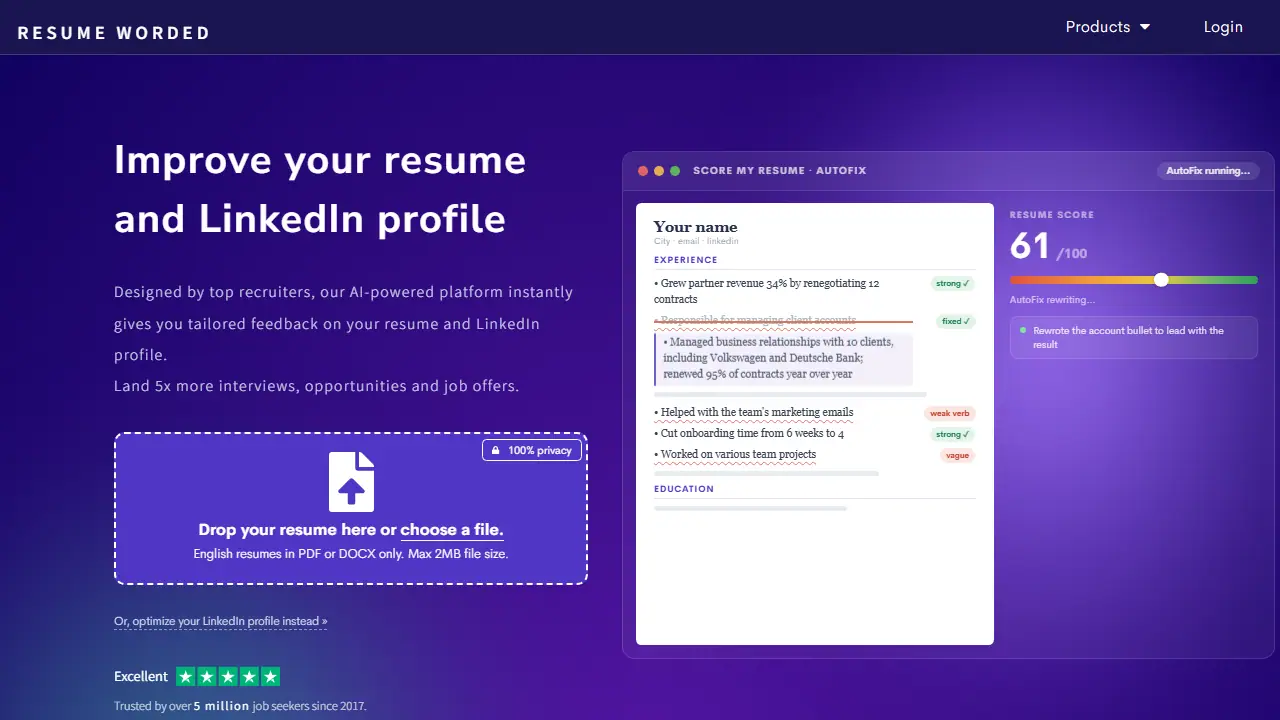 Resume Worded - zrzut strony