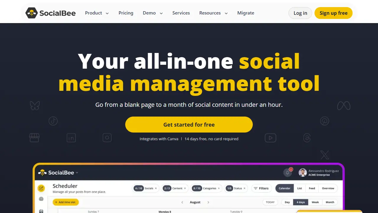 SocialBee - zrzut strony
