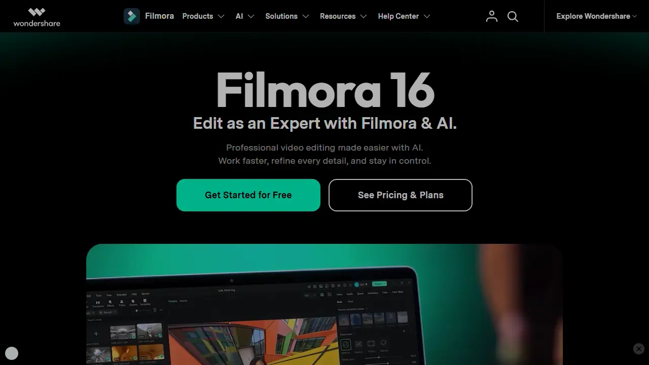 Wondershare Filmora - zrzut strony